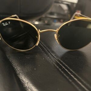 Ray-Ban Polarized Gold Round Sunglasses with Ray Ban Case